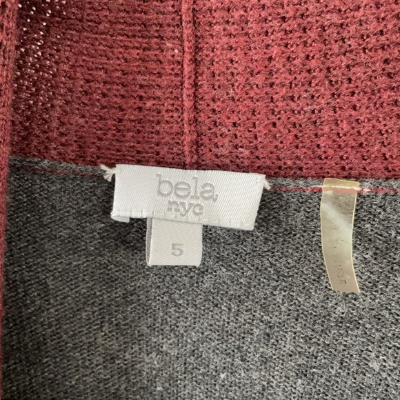 Bela NYC Maroon & Gray Color Block Waffle Knit Open Cardigan, Sz 5 - Picture 3 of 12